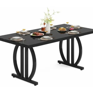 Eettafel voor 4 tot 6 personen, 160 x 80 cm, zwart, met zwaar metalen frame, rechthoekig Eettafel voor 4 tot 6 personen, 160 x 80 cm, zwart, met zwaar metalen frame, rechthoekig