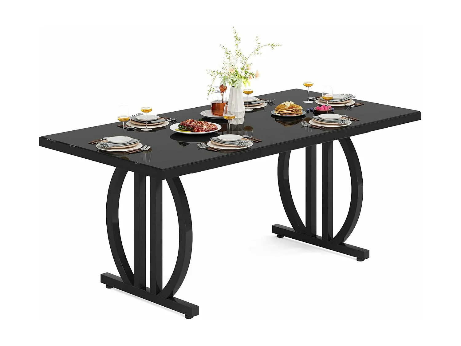 Eettafel voor 4 tot 6 personen, 160 x 80 cm, zwart, met zwaar metalen frame, rechthoekig