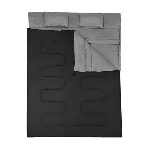 Dubbele slaapzak 2 persoons,220x150cm, waterdichte lichtgewicht slaapzak met 2 kussens en draagtas voor kamperen,wandelen en reizen (Zwart)AB5872