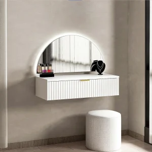 Hangende kaptafel met spiegel en ledverlichting, 1 lade, wit – FRALYN van Pascal Morabito Hangende kaptafel met spiegel en ledverlichting, 1 lade, wit – FRALYN van Pascal Morabito