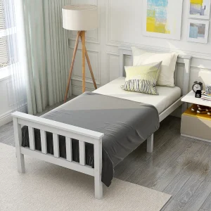 Eenpersoonsbed 90×200 cm – grenen frame – Tienerbed met lattenbodem – wit