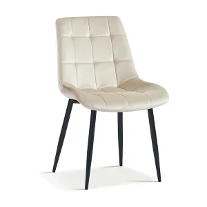 Fluwelen eetkamerstoel met beige metalen poten KALI Fluwelen eetkamerstoel met beige metalen poten KALI
