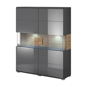 Vitrine dubbele deuren collectie OHIO. Kleur antracietgrijs en eiken Vitrine dubbele deuren collectie OHIO. Kleur antracietgrijs en eiken