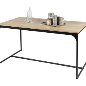 Eettafel in industriële stijl, collectie RANONG. Licht eikenkleur met zwart metalen poten, afmetingen 150x80xH75cm.