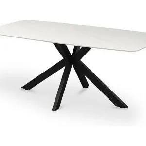 Eettafel VINCI lengte 180cm met een 10mm dik marmer-effect wit stenen blad Eettafel VINCI lengte 180cm met een 10mm dik marmer-effect wit stenen blad