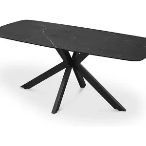 Eettafel VINCI lengte 180cm met een 10mm dik zwart marmer effect steen blad Eettafel VINCI lengte 180cm met een 10mm dik zwart marmer effect steen blad