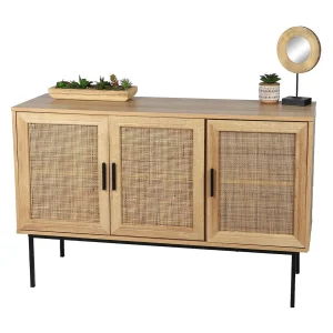 Buffet met drie deuren van jute – Rustieke stijl, lichte eikenkleur, afmetingen 120x39x75 cm – Collectie SAVORY