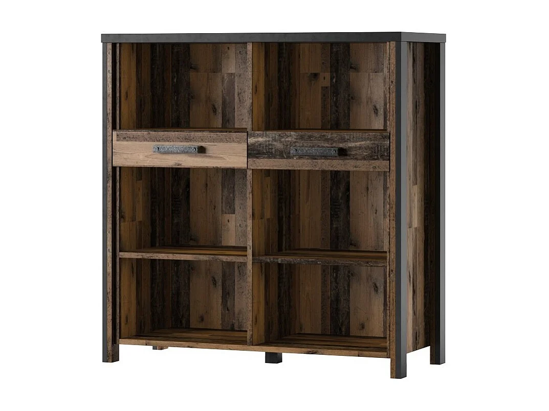 Sideboard WINDSOR antracietgrijs en donkereiken - 110 cm - 2 laden, 6 vakken - 107 x 110 x 44 cm