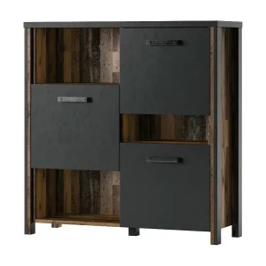 Dressoir 110cm collectie WINDSOR. Kleur antracietgrijs en donkere eik.