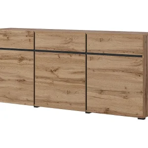Buffet in eiken en zwart kleur 180cm collectie HAVANA. Design dressoir met 3 deuren en 3 laden. Buffet in eiken en zwart kleur 180cm collectie HAVANA. Design dressoir met 3 deuren en 3 laden.