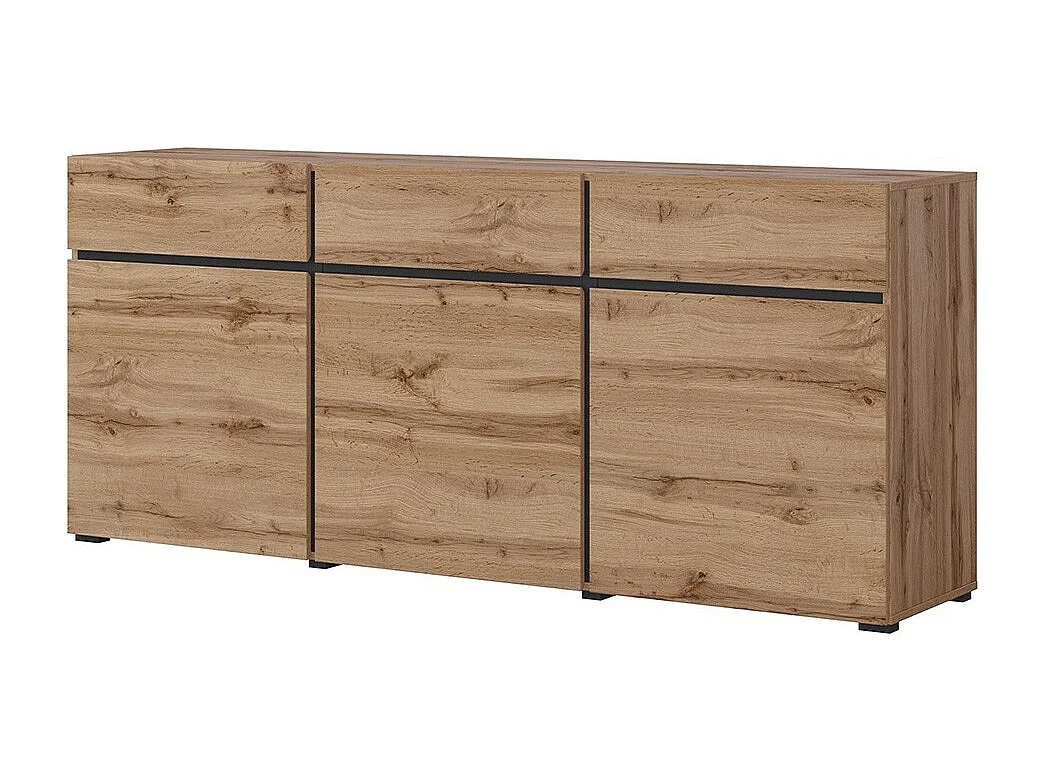 Buffet in eiken en zwart kleur 180cm collectie HAVANA. Design dressoir met 3 deuren en 3 laden.