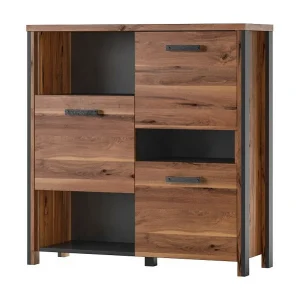 Dressoir WINDSOR 110 cm – Donkereiken en antracietgrijs – 3 deuren, 3 nissen – 107 x 110.2 x 37.6 cm