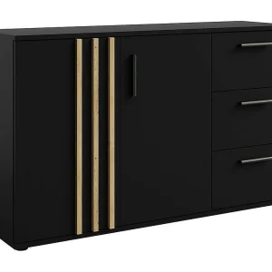 Commode VARIA – 2 deuren en 3 laden – Modern design in zwart en ambachtelijk eiken