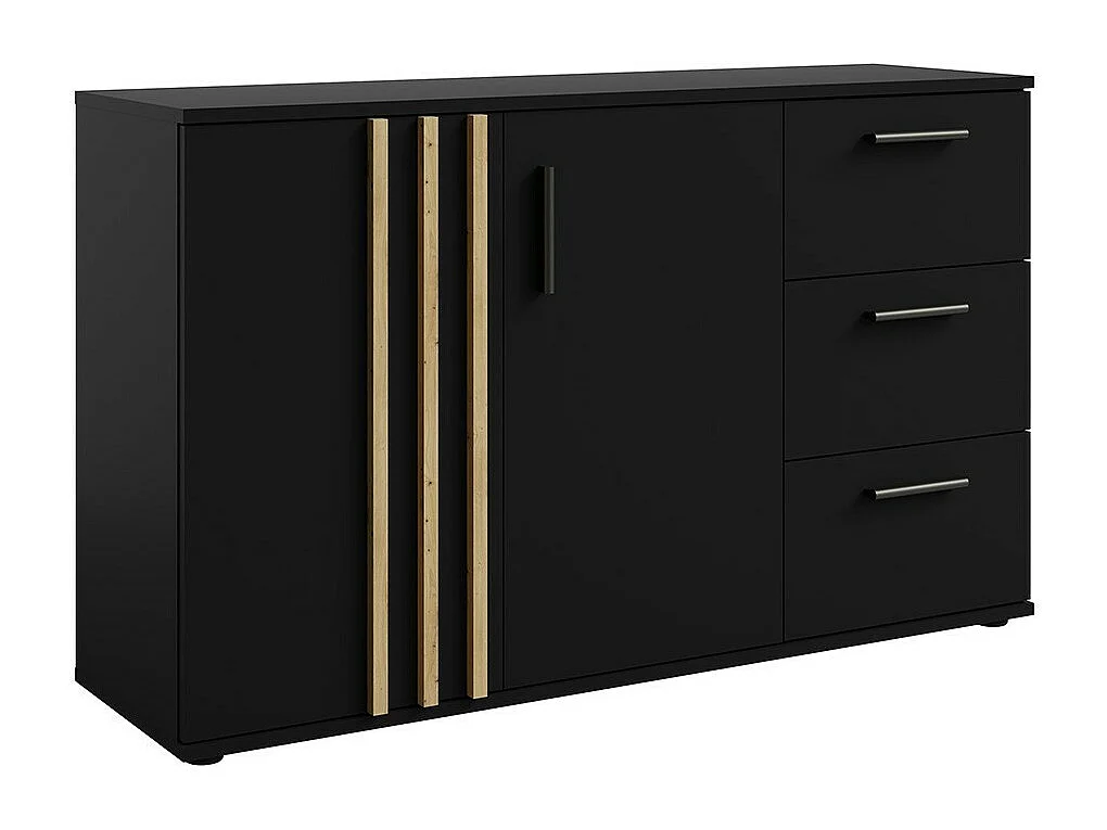 Commode VARIA - 2 deuren en 3 laden - Modern design in zwart en ambachtelijk eiken