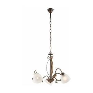 Lustre Forgiato fer marron, déco or antique, verre albâtre d.13, 3 lumières d.51 cm, idéal salon ou chambre Lustre Forgiato fer marron, déco or antique, verre albâtre d.13, 3 lumières d.51 cm, idéal salon ou chambre