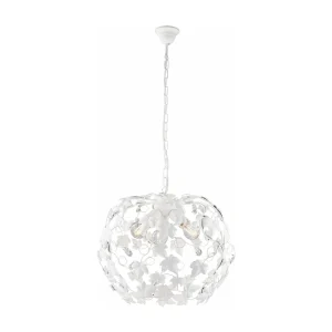 Edera Lustre en fer laqué blanc décoration shabby chic et strass cristal 3 lumières 105 d.50 BL50-3-BCO