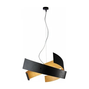 Suspension Elisa fer noir, déco noir/or antique, découpe laser, câble acier réglable, 3 lumières, design chic