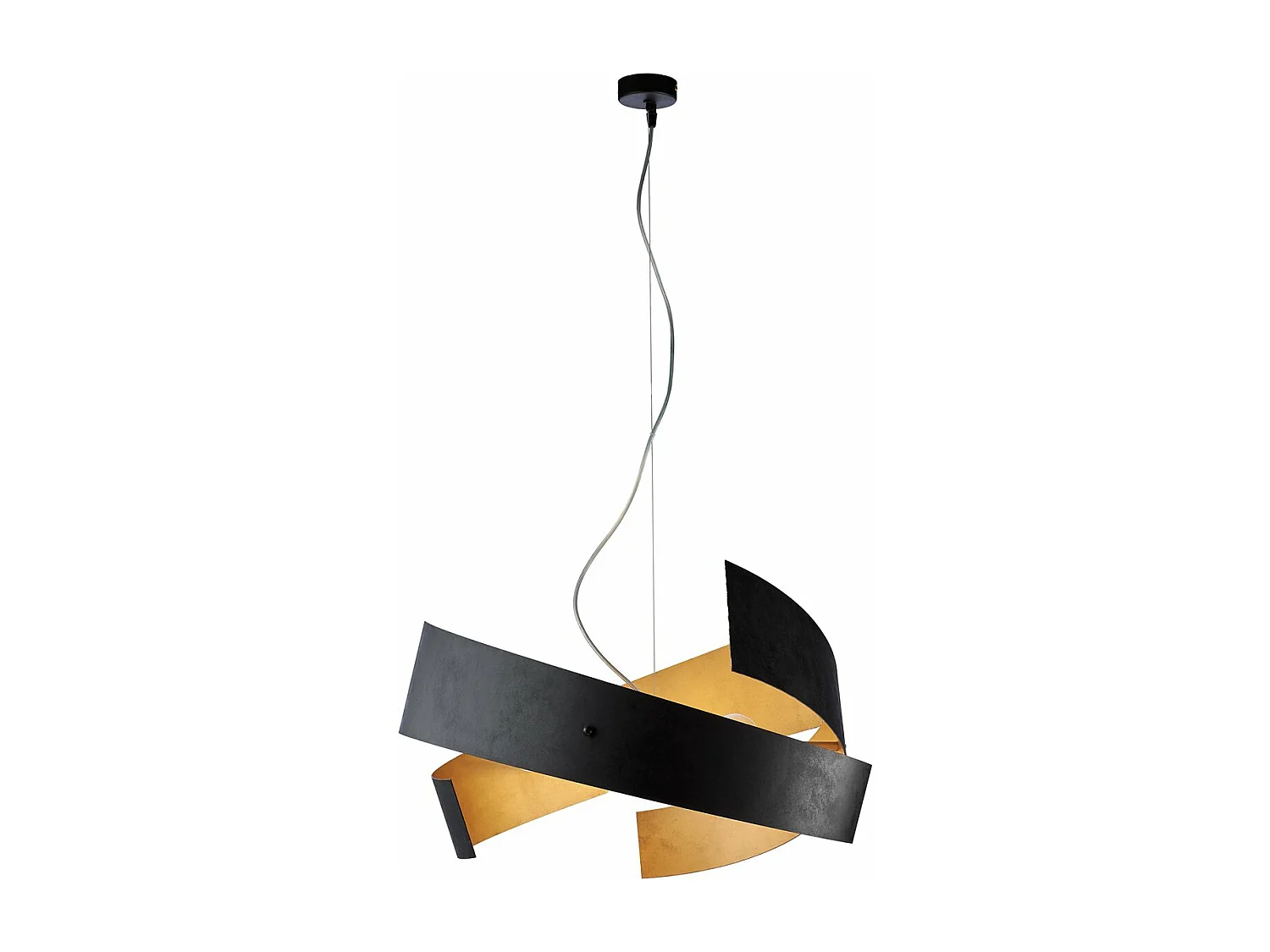Suspension Elisa fer noir, déco noir/or antique, découpe laser, câble acier réglable, 3 lumières, design chic