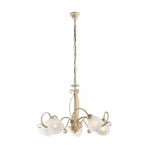 Lustre Forgiato fer ivoire, déco or antique, verre albâtre d.13, 5 lumières d.64 cm, parfait pour déco traditionnelle Lustre Forgiato fer ivoire, déco or antique, verre albâtre d.13, 5 lumières d.64 cm, parfait pour déco traditionnelle
