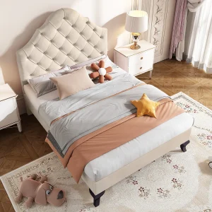 Eenpersoonsbed 90×200 cm beige fluweel – in hoogte verstelbare hoofdbord – eenvoudige montage (zonder matras) Eenpersoonsbed 90×200 cm beige fluweel – in hoogte verstelbare hoofdbord – eenvoudige montage (zonder matras)