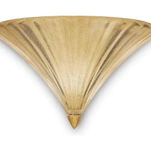 Driehoekige wandlamp in goudkleurig geblazen glas