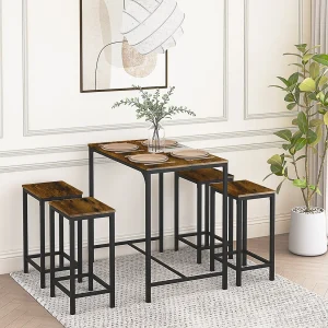Eettafel en Barkrukken Set – Bruin