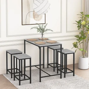 Eettafel en Barkrukken Grijs – Natuurlijk Design – Eenvoudige Installatie – Stevig en Duurzaam