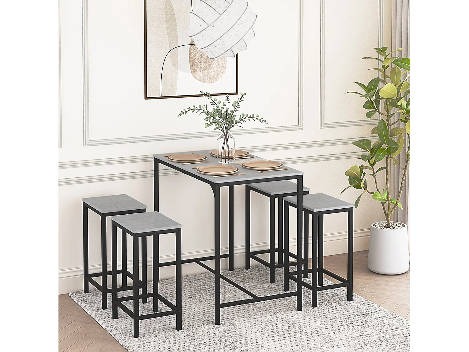 Eettafel en Barkrukken Grijs - Natuurlijk Design - Eenvoudige Installatie - Stevig en Duurzaam
