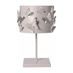 Lampe de table Farfallosa 20x20x37,2 cm en fer perforé avec papillons en relief Effet lumineux Douille E27 Made in Italy Mulberry