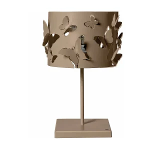 Lampe Farfallosa 20x20x37,2 cm fer perforé, papillons relief, effet lumineux décoratif, E27, Made in Italy Beige