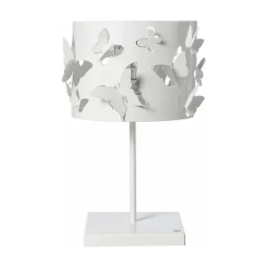 Lampe Farfallosa 20x20x37,2 cm fer perforé, papillons relief, effet lumineux décoratif, E27, Made in Italy Blanc