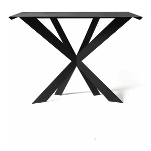 Console Exsodus Zeus 110x35x85 cm en fer peint noir géométrique perforé moderne Meuble d'entrée ou de salon Fabriqué en Italie
