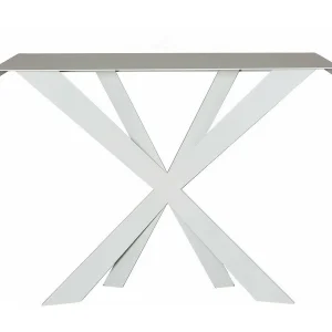 Console Exsodus Zeus 110x35x85 cm en fer peint blanc géométrique perforé moderne Meuble d'entrée ou de salon Fabriqué en Italie