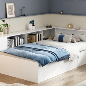 Eenpersoonsbed 90x200cm in massief hout – met multifunctionele opbergruimte – Wit Eenpersoonsbed 90x200cm in massief hout – met multifunctionele opbergruimte – Wit