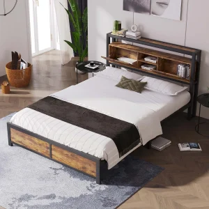 Volwassen bed 140x200cm met opbergruimte – metalen frame – Bruin