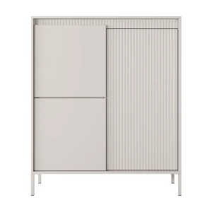 Dressoir SENSO 3-deurs hoog beige 103,5×123,4×39,5 cm – modern design, geribbelde MDF-front, push-to-open, metalen poten, veel opbergruimte