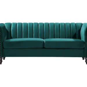 Driezitsbank chesterfield in smaragdgroene fluweel TRUMBO – Koop nu goedkoop online