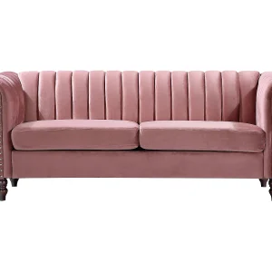 Driezitsbank chesterfield in oudroze fluweel TRUMBO – Koop nu goedkoop online