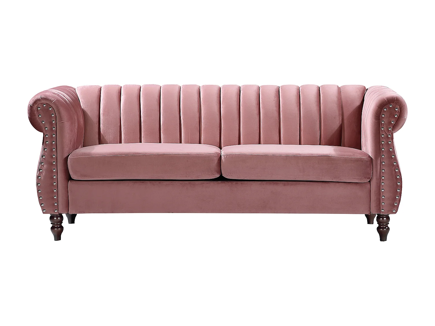 Driezitsbank chesterfield in oudroze fluweel TRUMBO - Koop nu goedkoop online