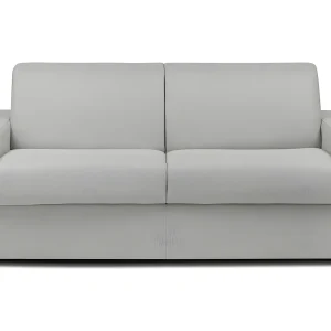 Driezitsslaapbank express in grijs gemêleerde stof met 22 cm matras CALITO