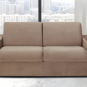 Snel omgebouwde slaapbank in beige fluweel met 2 plaatsen – matras van 18 cm CALITO Snel omgebouwde slaapbank in beige fluweel met 2 plaatsen – matras van 18 cm CALITO
