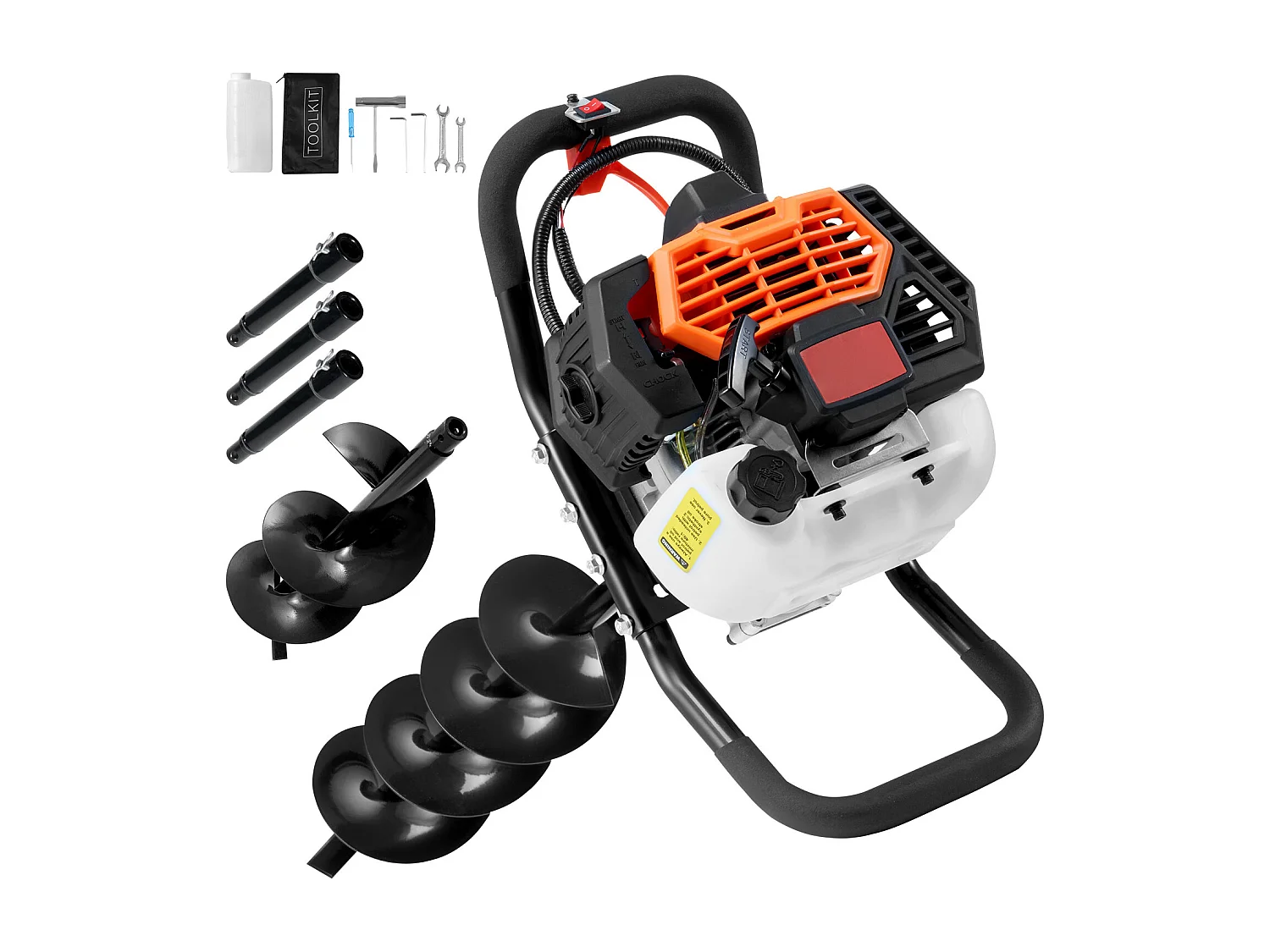 Gasaangedreven boor SucceBuy 52CC 1450W met 15.2cm en 25.4cm Boorbits en 3 Verlengstangen