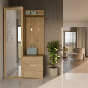 Entreeset met spiegel – 100 cm – ambachtelijk eikenhout – DUVIO