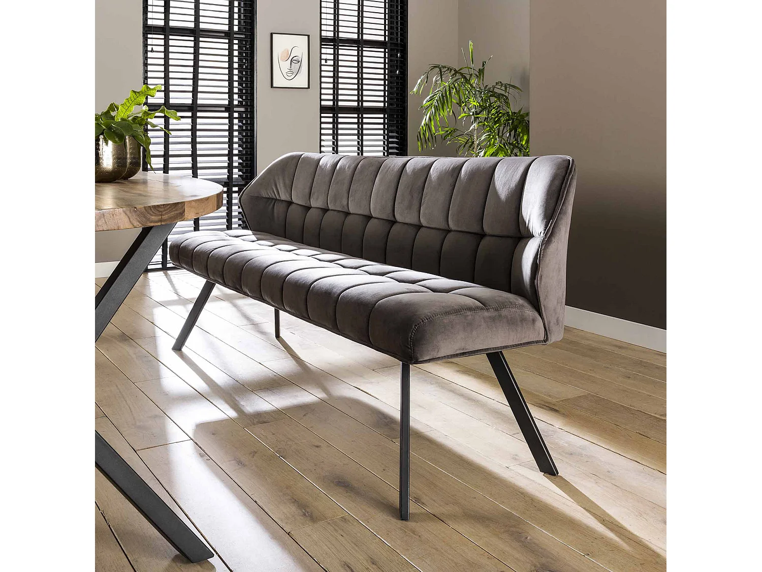 Eetkamerbank Raster - 180cm Breed - 3 Personen - Grijs
