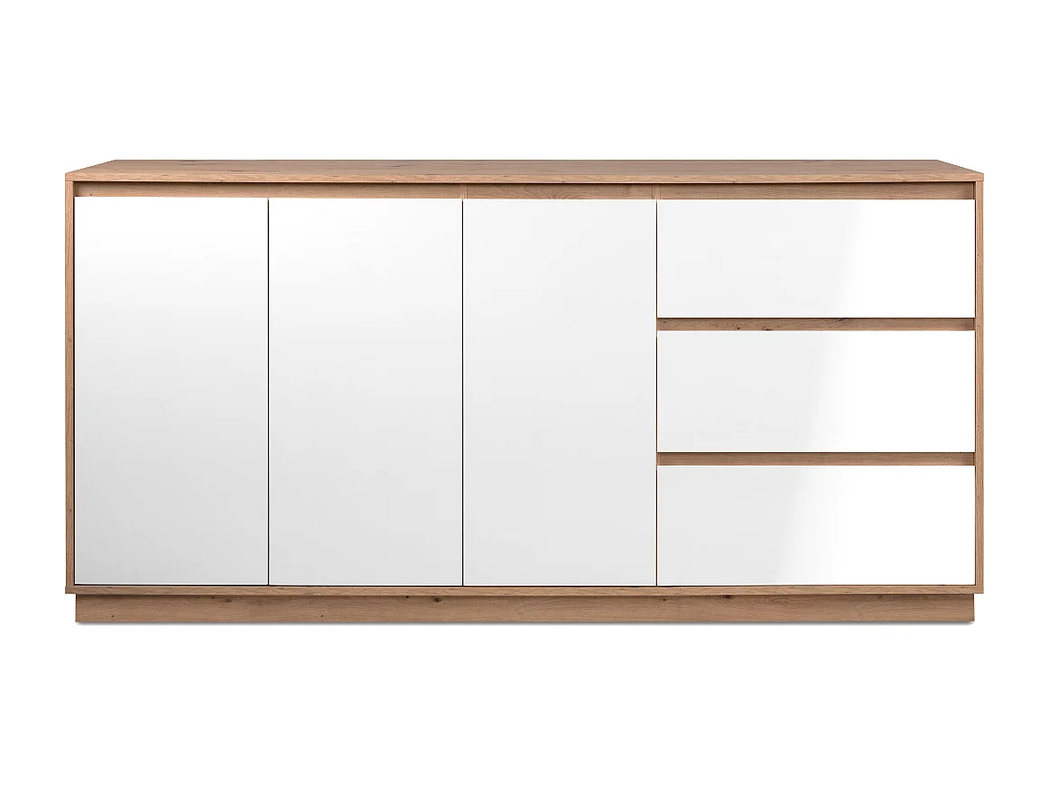 Dressoir met 3 deuren en 3 lades, decor hoogglans wit en artisan eik, 178 cm – PHOENIX