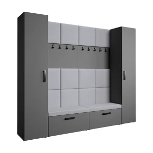 GARDEROBE Margaret XL 242/203/43 met gestoffeerde panelen en schoenenkast