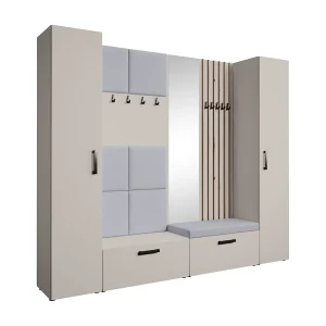 GARDEROBE Margaret XL 242/203/43 met gestoffeerde panelen/lamellen/spiegel GARDEROBE Margaret XL 242/203/43 met gestoffeerde panelen/lamellen/spiegel