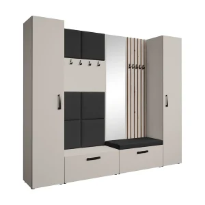 GARDEROBE Margaret XL 242/203/43 met gestoffeerde panelen/lamellen/spiegel GARDEROBE Margaret XL 242/203/43 met gestoffeerde panelen/lamellen/spiegel