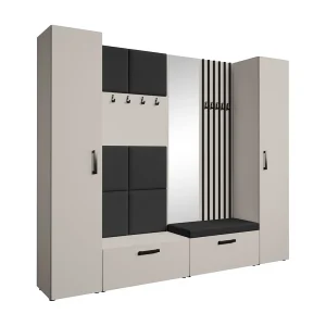 GARDEROBE Margaret XL 242/203/43 met gestoffeerde panelen/lamellen/spiegel GARDEROBE Margaret XL 242/203/43 met gestoffeerde panelen/lamellen/spiegel