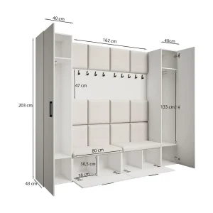 GARDEROBE Margaret XL 242/203/43 met gestoffeerde panelen en schoenenkast